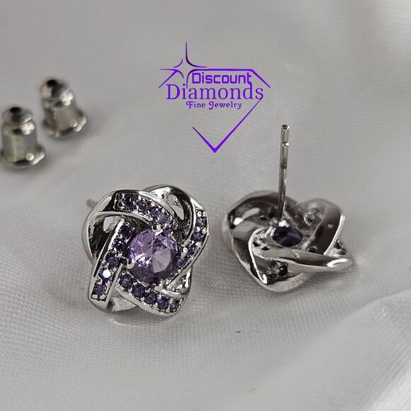 Amethyst  Stud Push Back Earrings on 925 Sterling Silver - Picture 7 of 11